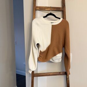 Express Colorblock White and Brown Sweater